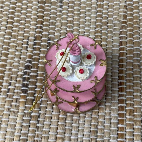 Three Tier Dessert Stand Christmas Tree Ornament Bakery, Miniature Pink & Gold - Picture 9 of 11
